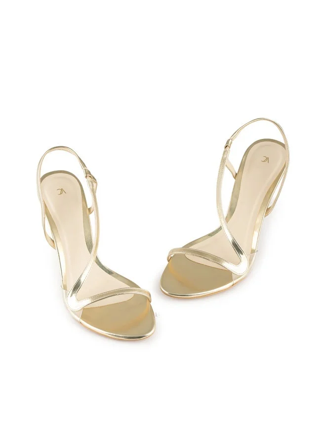 Vincci Gold Women One Strap Mid Heel Sandals for Women | Best Price UAE