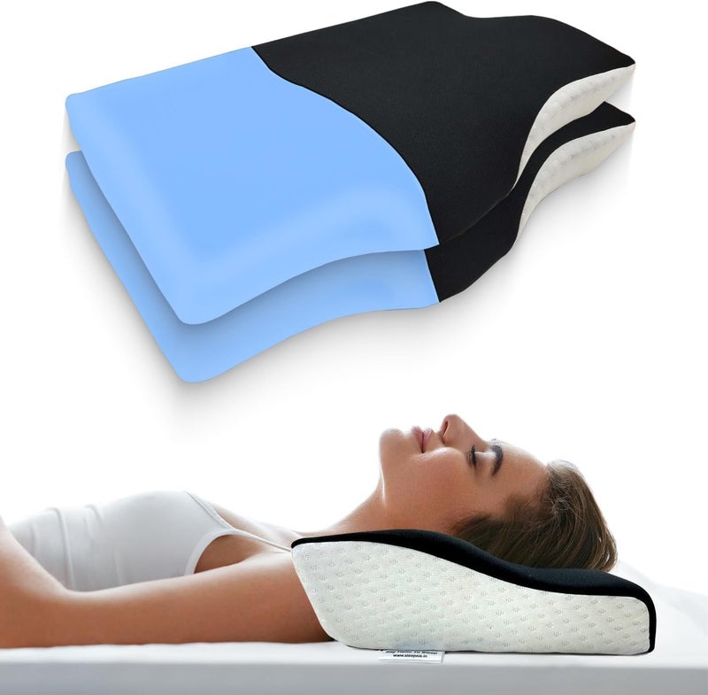 Sleepsia وسادة سليبسيا من رغوة الذاكرة لآلام الرقبة | ضمان لمدة عام واحد | وسادة تقويمية لآلام الرقبة، دعم إضافي للرقبة لمن ينامون على الجانب والظهر (أسود/أبيض، جل) PK2 - Image 1