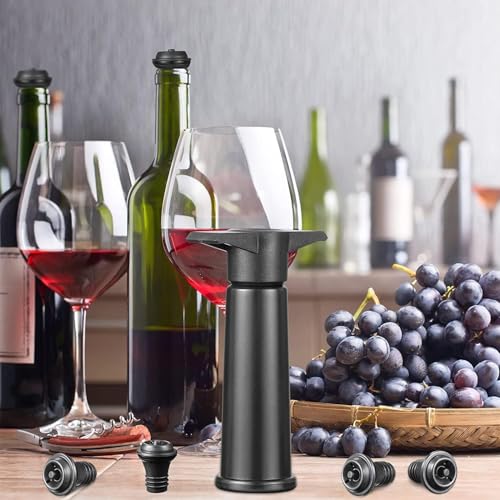 MUGATH Wine Saver Blister Vacuum Pump & Stopper | Compact Wine Stopper for Bottles Included Manual Air Remover System | Keep Fresh Longer (Black) - Image 2