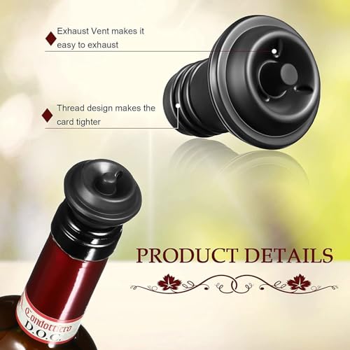 MUGATH Wine Saver Blister Vacuum Pump & Stopper | Compact Wine Stopper for Bottles Included Manual Air Remover System | Keep Fresh Longer (Black) - Image 3