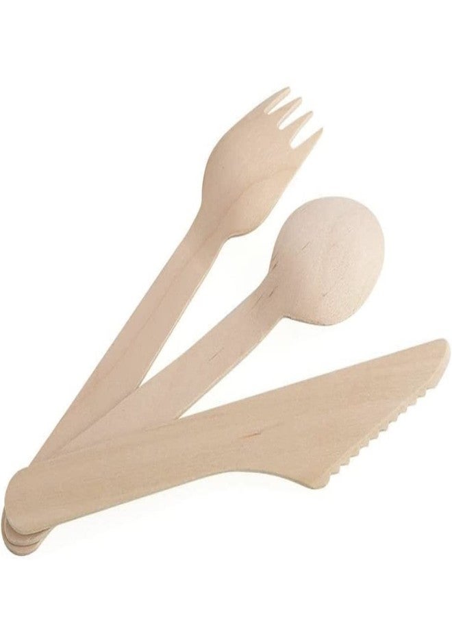 Funiverse Bulk Jumbo 300 Piece Disposable Wooden Pic Nic Cutlery Party Tableware Assortment - Eco Friendly and Bio-Degradeable - 100 Pieces of Each - Image 2