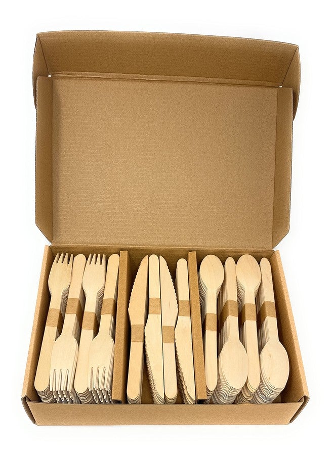 Funiverse Bulk Jumbo 300 Piece Disposable Wooden Pic Nic Cutlery Party Tableware Assortment - Eco Friendly and Bio-Degradeable - 100 Pieces of Each - Image 1