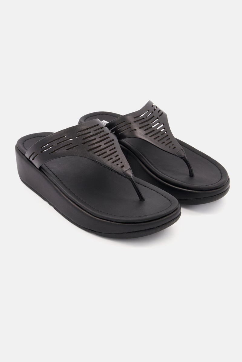 FitFlop Women Lulu Sleek Laser Cut Leather Toe Post Sandals, All Black  - Image 1