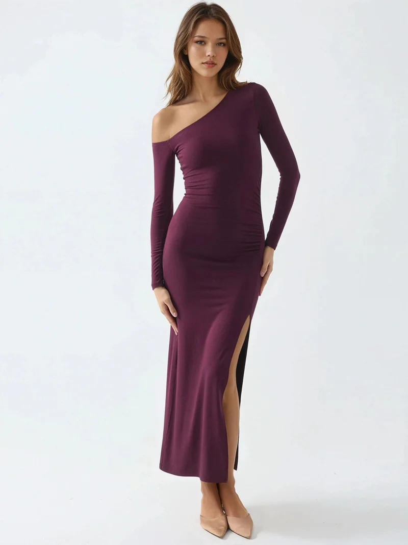 Busem BUSEM Asymmetrical Collar Maxi Dress with Slit