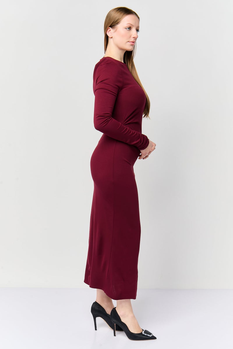 DKNY Women Plain Sheath Dress, Maroon - Image 2