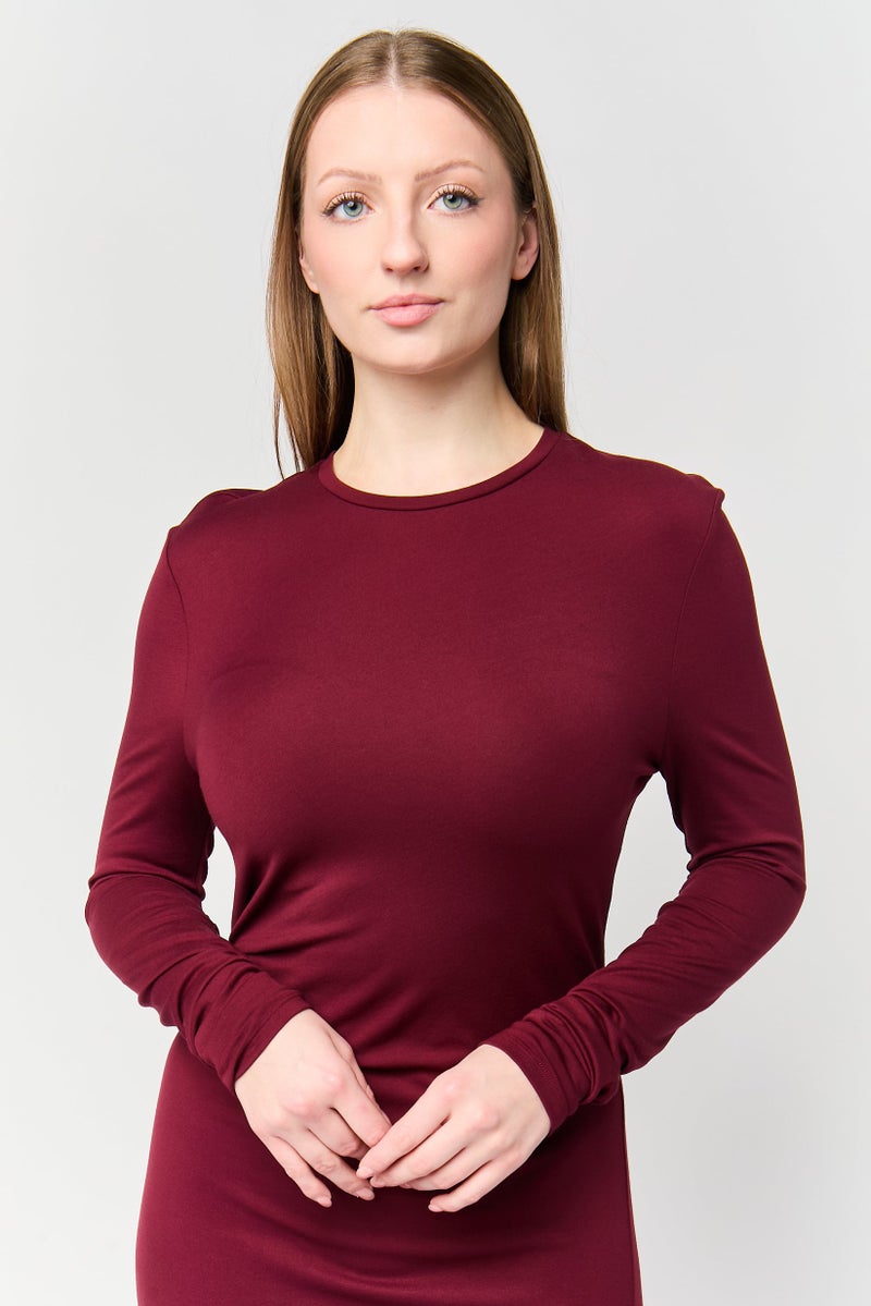 DKNY Women Plain Sheath Dress, Maroon - Image 4