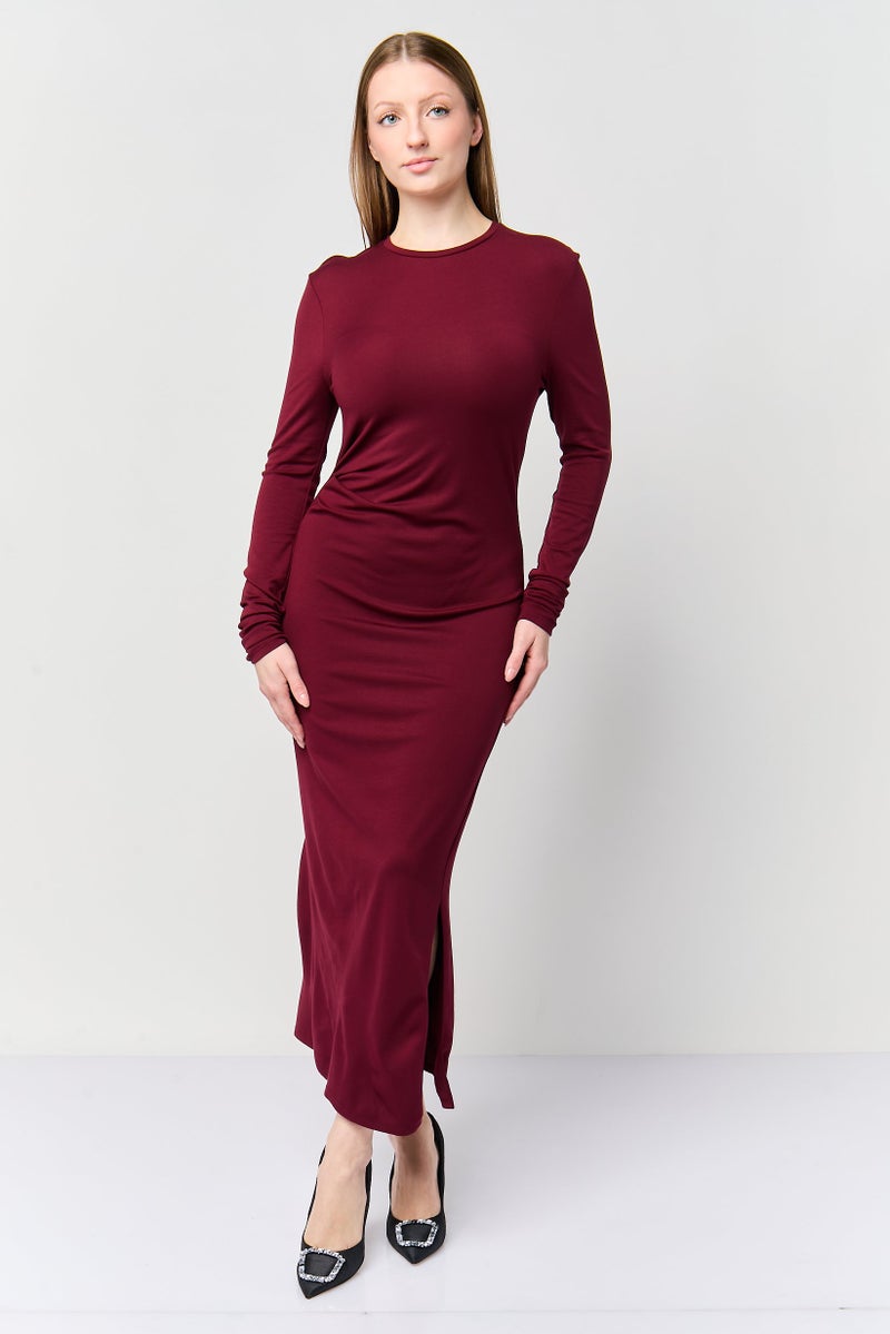 DKNY Women Plain Sheath Dress, Maroon - Image 1