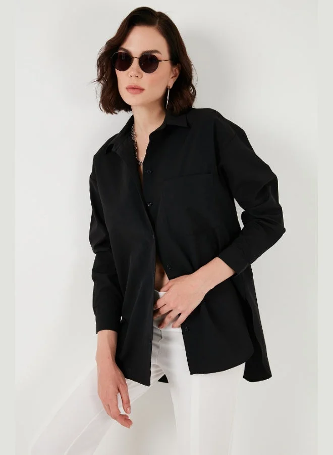 ليلا قميص ليلى قطن بأزرار خلفية بتصميم بوي فريند للنساء