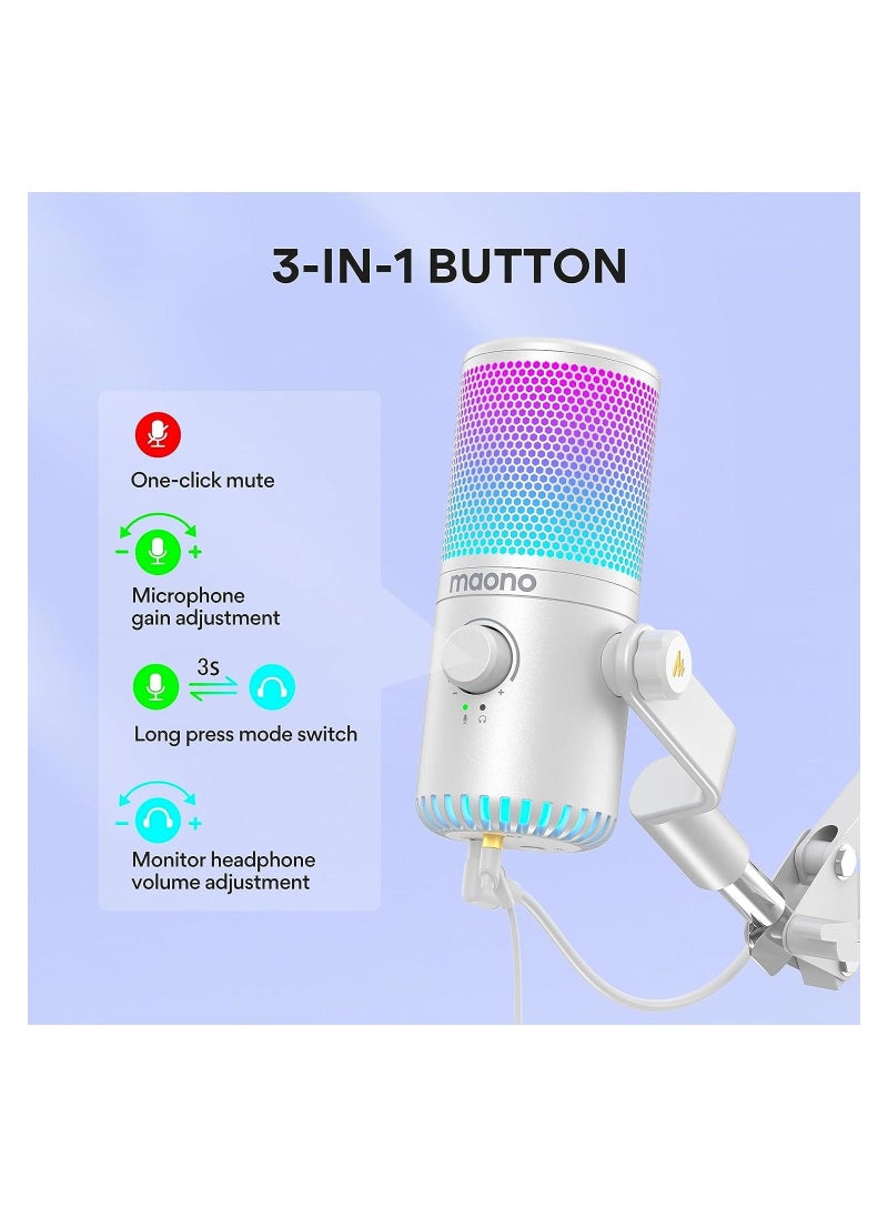 DM30 RGB USB Gaming Microphone, MAONO PC Programmable Condenser Mic with RGB Lights, Mute, Gain, Headphone Jack, Volume Control for Podcasting, Streaming, Twitch, YouTube, Computer, Mac, PS4, PS5
