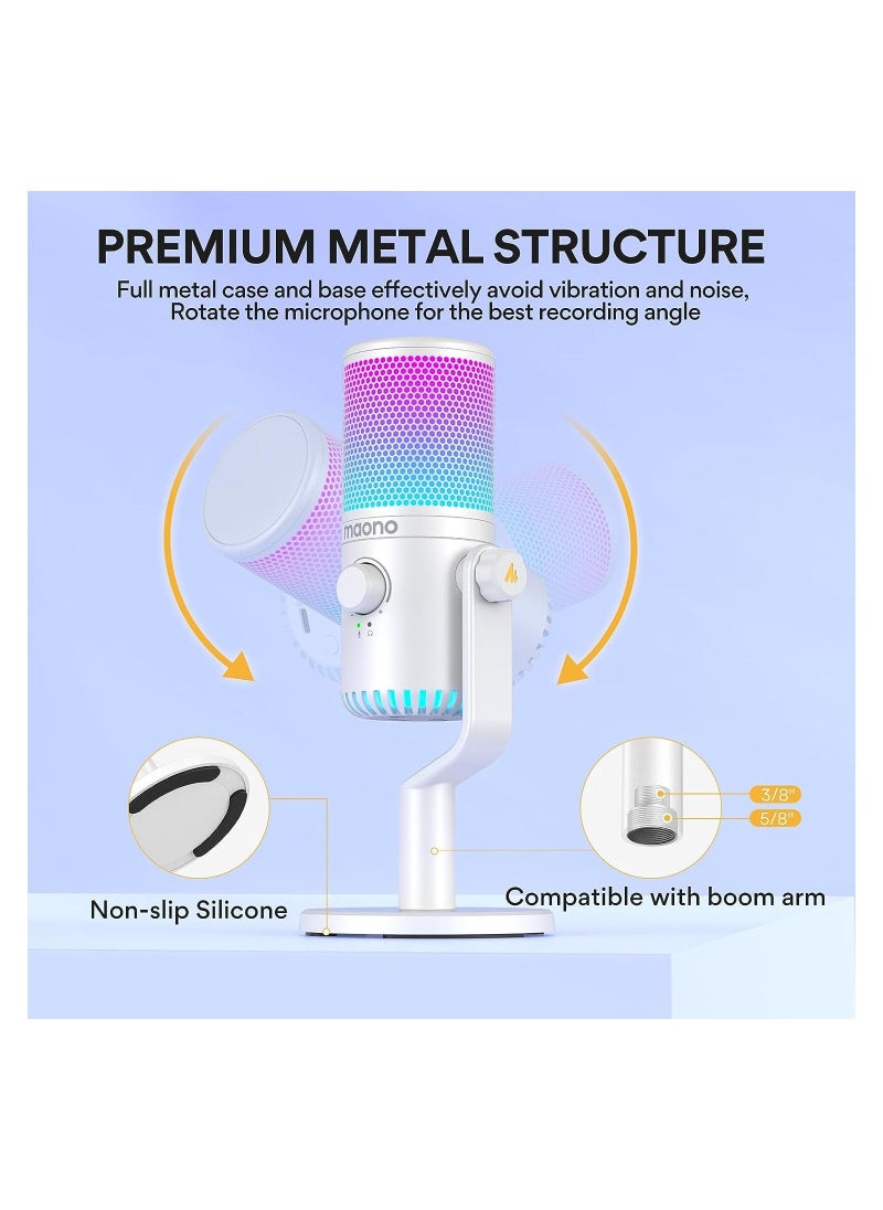 DM30 RGB USB Gaming Microphone, MAONO PC Programmable Condenser Mic with RGB Lights, Mute, Gain, Headphone Jack, Volume Control for Podcasting, Streaming, Twitch, YouTube, Computer, Mac, PS4, PS5