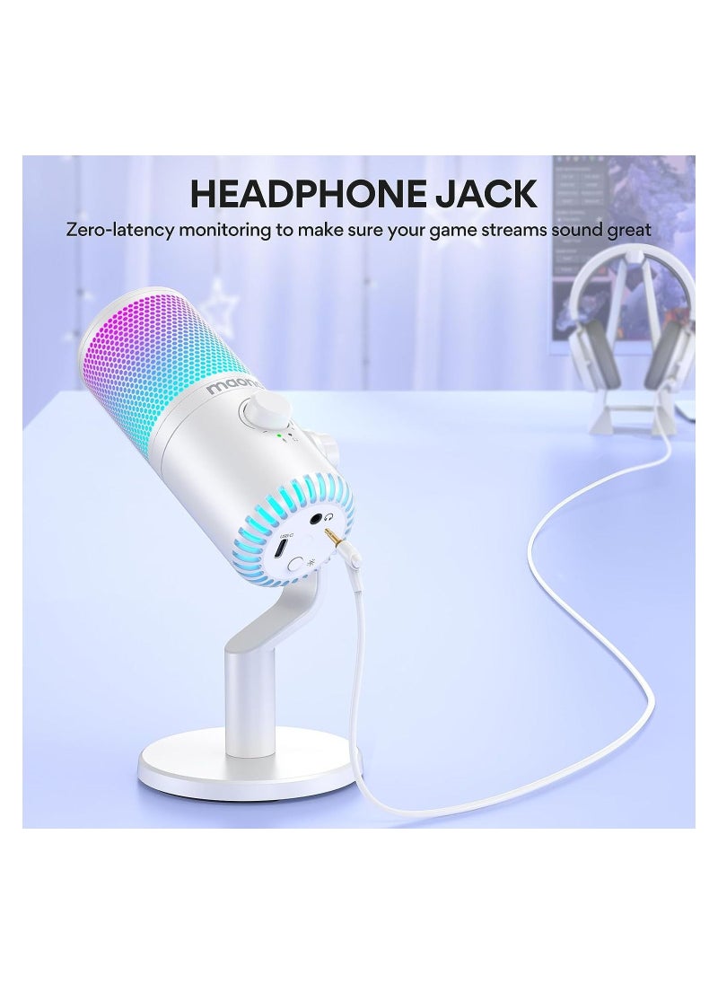 DM30 RGB USB Gaming Microphone, MAONO PC Programmable Condenser Mic with RGB Lights, Mute, Gain, Headphone Jack, Volume Control for Podcasting, Streaming, Twitch, YouTube, Computer, Mac, PS4, PS5
