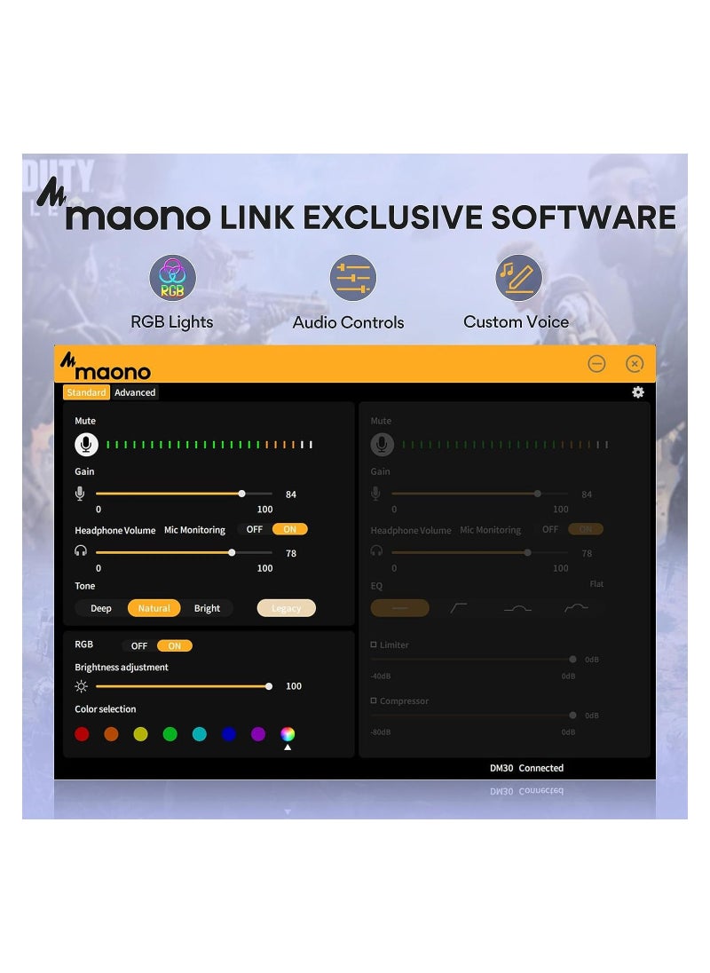 DM30 RGB USB Gaming Microphone, MAONO PC Programmable Condenser Mic with RGB Lights, Mute, Gain, Headphone Jack, Volume Control for Podcasting, Streaming, Twitch, YouTube, Computer, Mac, PS4, PS5