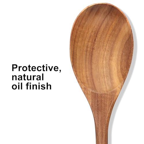 Renawe 3 Pcs 14" Long Wooden Cooking Utensils Set Mixing Spoon Slotted Spoon Wok Spatula Turner Best Wood Spoons Fish Spatula for Serving Kitchen Spoons - Image 2