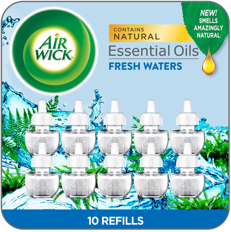 Air Wick Airwick Plug In Scented Oil Refill, Infused with Essential Oils, Plug In Air Fresheners for Home, Room Fresheners for Home Long Lasting, Plug In Refills, Home Essential, Fresh Waters,10 ct  - Image 1