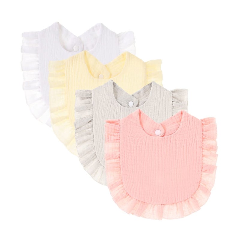 Nishine 4 PACK Solid Muslin Baby Drool Bibs Set for Unisex Boys Girls Cotton Adjustable Teething Feeding Drooling Bibs (White Set) - Image 1