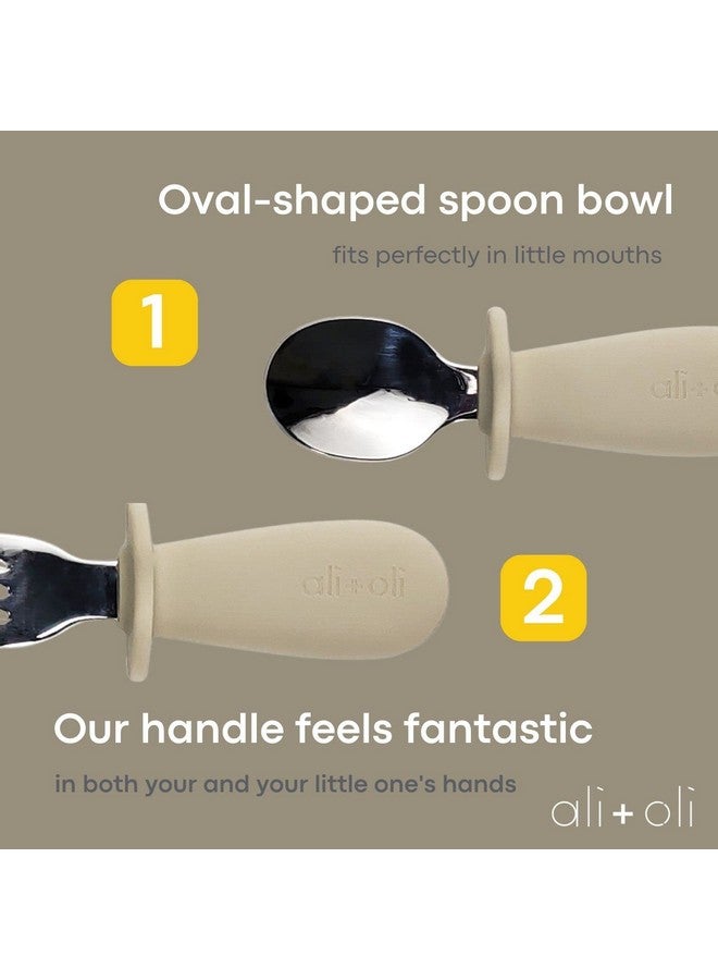 Ali+Oli Spoon & Fork Learning Set For Toddlers (Khaki) 6M+ Grab Easy Bpa Free Food-Grade Silicone Handle, Kids Silverware Self Feeding Baby Utensils, Multi-Stage Baby Feeding Set Ergonomic Design - Image 4