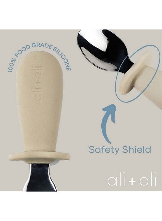 Ali+Oli Spoon & Fork Learning Set For Toddlers (Khaki) 6M+ Grab Easy Bpa Free Food-Grade Silicone Handle, Kids Silverware Self Feeding Baby Utensils, Multi-Stage Baby Feeding Set Ergonomic Design - Image 3