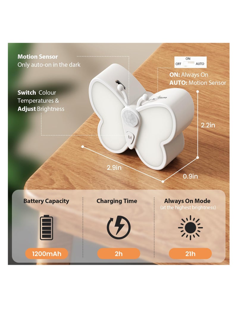 SYOSI Bright Dimmable Butterfly LED Night Light, Smart Motion Sensor Night Light Lamp with Spotlight and 2 Color Temperature, Magnetic Rechargeable Nightlight for Kid Room, Bedroom, Hallway - Image 4
