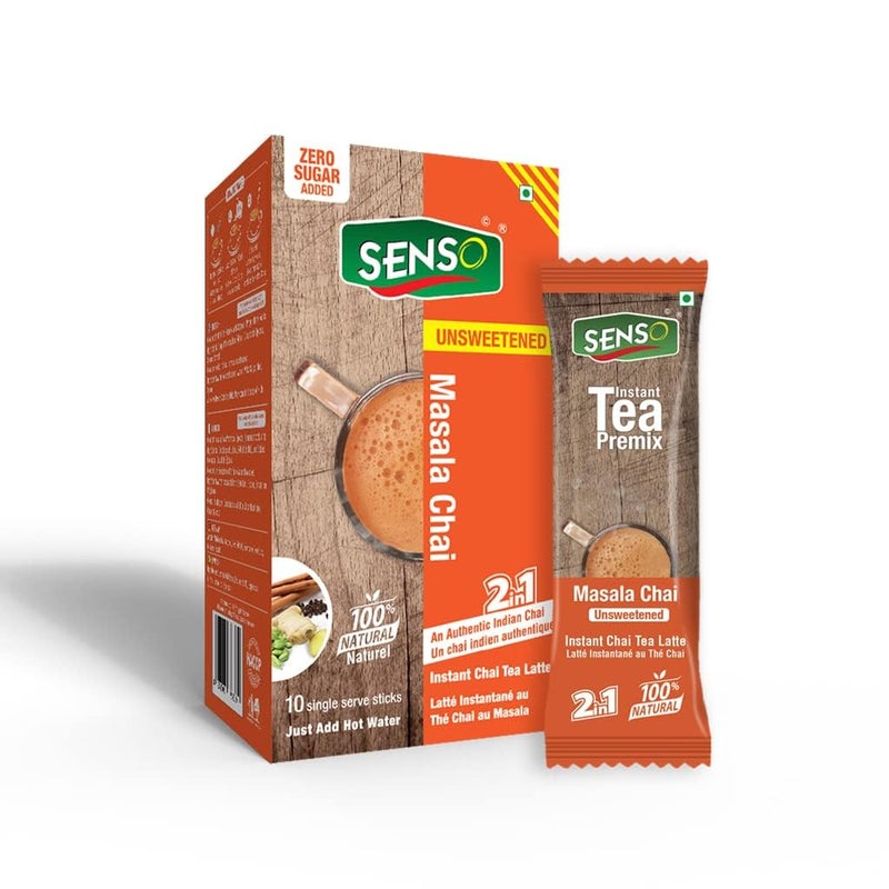 Senso Masala Tea Premix Unsweetened (Pack of 5) | No Sugar | (14g * 10 Sachets) Adrak Elaichi Masala Chai, instant tea premix, sachets masala chai premix, masala tea powder, ready mix tea One Minute, Assam Tea, Desi Chai - Image 2
