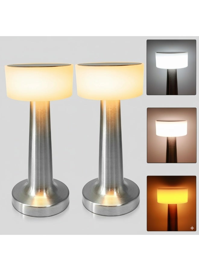 ETRONIK مصباح طاولة LED على شكل دمبل محمول لاسلكي قابل لإعادة الشحن مع إضاءة ليلية قابلة للتعتيم على 3 مستويات لديكور غرفة النوم وغرفة المعيشة والمطعم والبار والمقهى باللون الفضي - Image 2