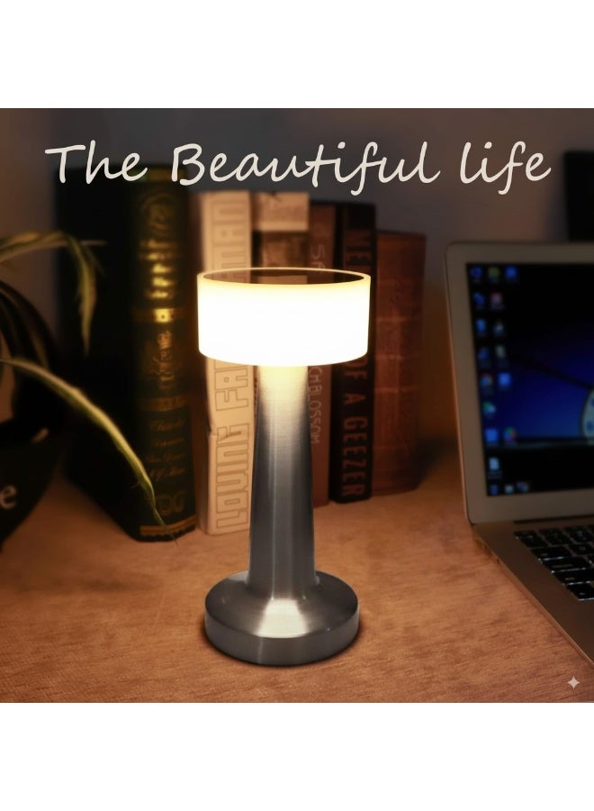 ETRONIK مصباح طاولة LED على شكل دمبل محمول لاسلكي قابل لإعادة الشحن مع إضاءة ليلية قابلة للتعتيم على 3 مستويات لديكور غرفة النوم وغرفة المعيشة والمطعم والبار والمقهى باللون الفضي - Image 4