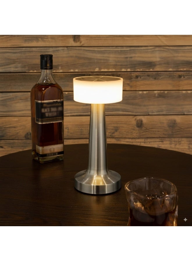 ETRONIK مصباح طاولة LED على شكل دمبل محمول لاسلكي قابل لإعادة الشحن مع إضاءة ليلية قابلة للتعتيم على 3 مستويات لديكور غرفة النوم وغرفة المعيشة والمطعم والبار والمقهى باللون الفضي - Image 3