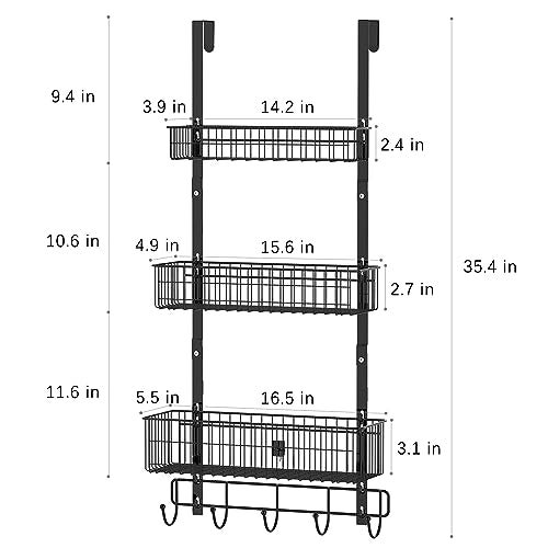 CADUKE Black Over The Door Organizer Over The Door Hooks with Basket Storage Door Towel Racks for Bathroom Door Storage Rack with 5 Hooks 3-Tier Door Hanger Basket for Kitchen - Image 2