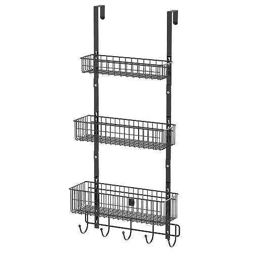 CADUKE Black Over The Door Organizer Over The Door Hooks with Basket Storage Door Towel Racks for Bathroom Door Storage Rack with 5 Hooks 3-Tier Door Hanger Basket for Kitchen - Image 1