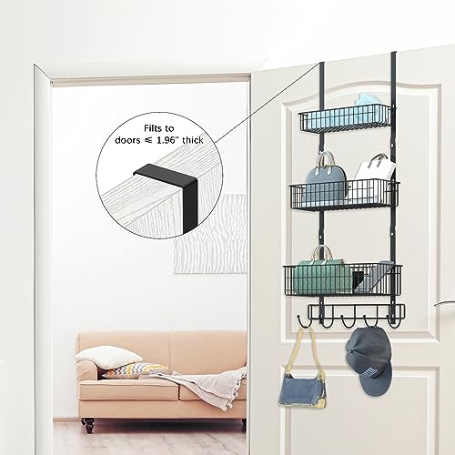 CADUKE Black Over The Door Organizer Over The Door Hooks with Basket Storage Door Towel Racks for Bathroom Door Storage Rack with 5 Hooks 3-Tier Door Hanger Basket for Kitchen - Image 5