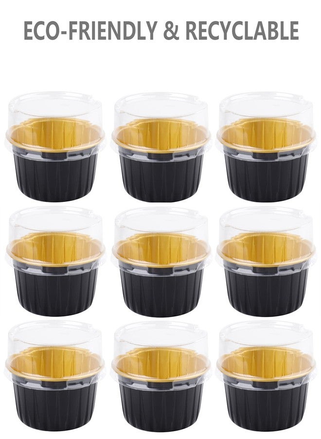 DEAYOU 100 Pieces Aluminum Foil Baking Cups with Lids, 5oz Disposable Ramekin Cupcake Liners, Tart Pie Tin Pan Holder, Mini Cake Containers for Pudding, Souffle, Party, Wedding, Black Gold Color - Image 5
