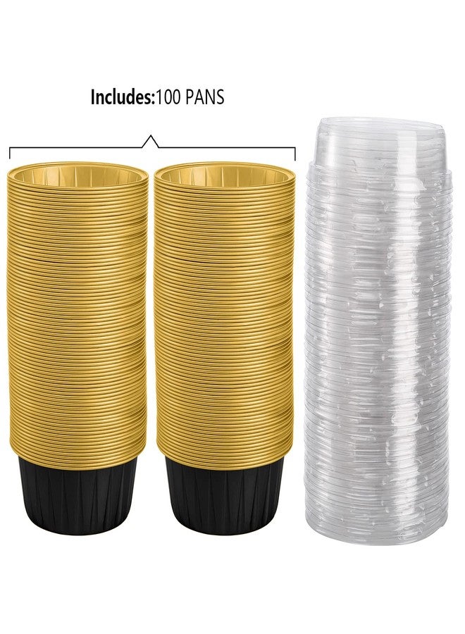 DEAYOU 100 Pieces Aluminum Foil Baking Cups with Lids, 5oz Disposable Ramekin Cupcake Liners, Tart Pie Tin Pan Holder, Mini Cake Containers for Pudding, Souffle, Party, Wedding, Black Gold Color - Image 3