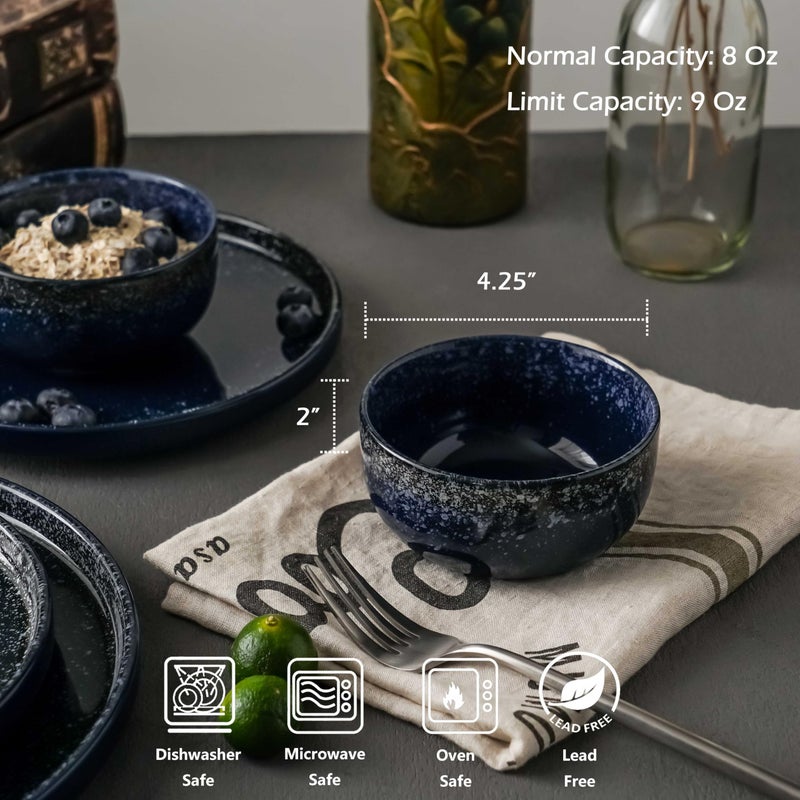 SQS CERAMICS S&Q'S CERAMICS Ceramic Small Bowls for Kitchen, Set of 6, 9 oz Ice Cream Bowls, Small Bowl Set for Dipping, Breakfast, Oatmeal, Microwave and Dishwasher Safe (Navy Blue) - Image 2