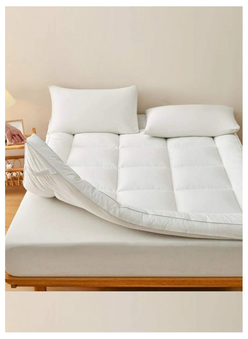 Comfy Hotel Quality 180 X 200 X 10 Cm White Cotton Mattress Topper With Fiber Filling - Image 3