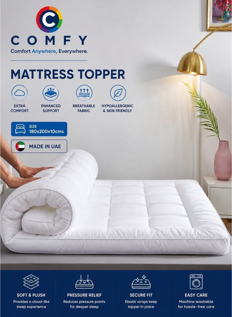 Comfy Hotel Quality 180 X 200 X 10 Cm White Cotton Mattress Topper With Fiber Filling - Image 1
