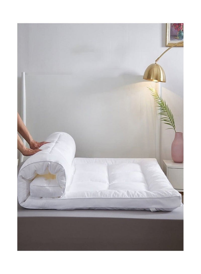 Comfy Hotel Quality 180 X 200 X 10 Cm White Cotton Mattress Topper With Fiber Filling - Image 2