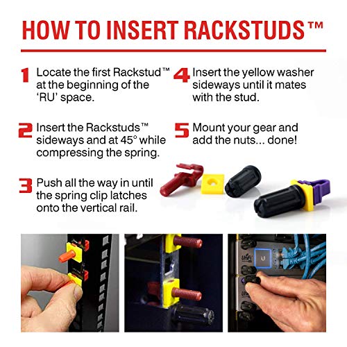 Rackstuds 4C Rack Mount Solution II - Rack Screws for Server Rack Rails 19" Square Punched Vertical Rails, Perfect Cage Nut Replacement, Rack Nuts, Rack Studs Rack Mount Screws - 4 of Each Size/Color - Image 5