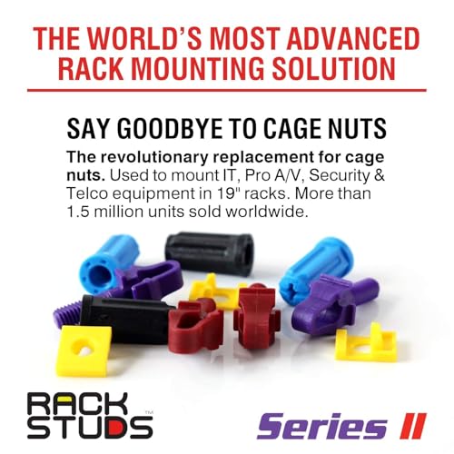 Rackstuds 4C Rack Mount Solution II - Rack Screws for Server Rack Rails 19" Square Punched Vertical Rails, Perfect Cage Nut Replacement, Rack Nuts, Rack Studs Rack Mount Screws - 4 of Each Size/Color - Image 2