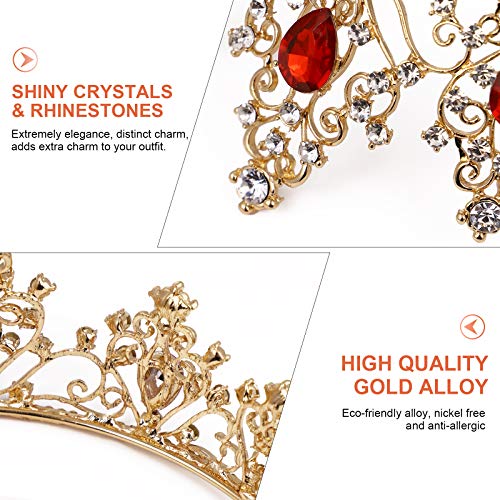 Minkissy Gemstone Crown Crystal Rhinestone Tiara Crown Queen Princess Pageant Tiara Hair Accessory for Wedding Party Red - Image 3