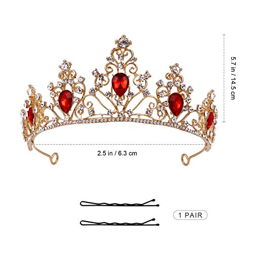 Minkissy Gemstone Crown Crystal Rhinestone Tiara Crown Queen Princess Pageant Tiara Hair Accessory for Wedding Party Red - Image 4