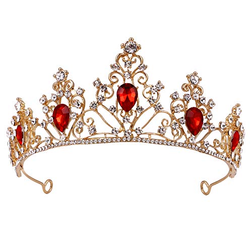 Minkissy Gemstone Crown Crystal Rhinestone Tiara Crown Queen Princess Pageant Tiara Hair Accessory for Wedding Party Red - Image 1