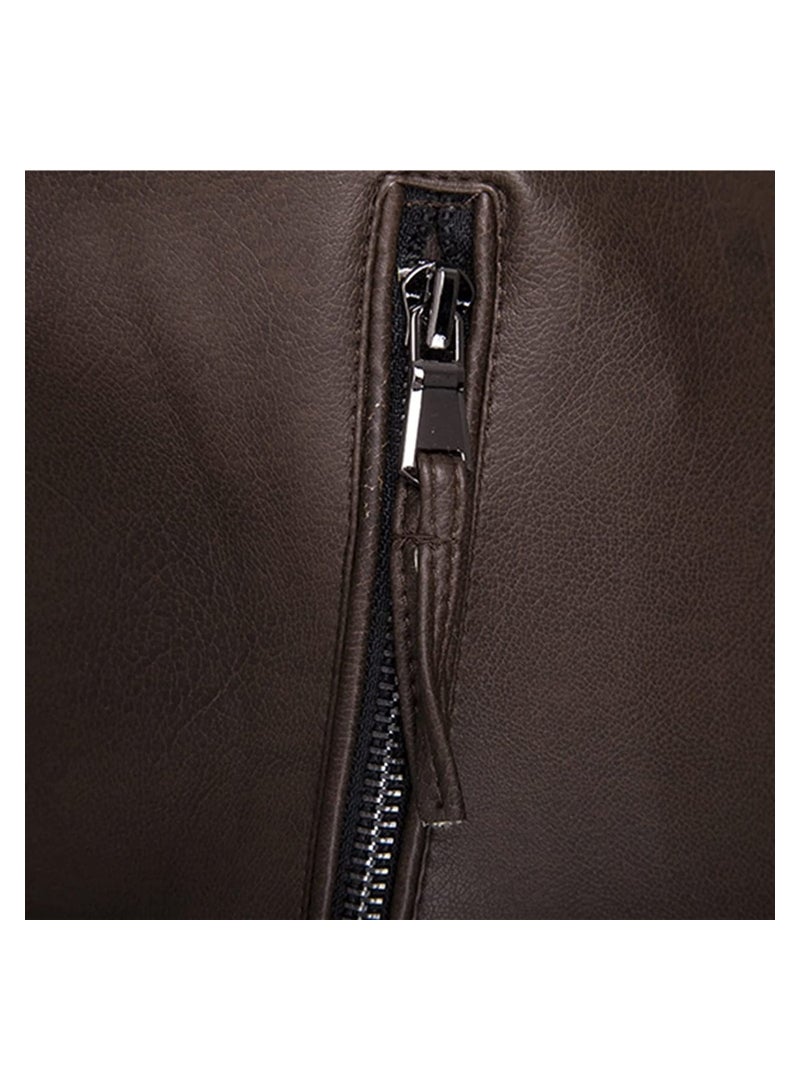 SYOSI PU Leather Locomotive Coat for Men, Zipper Jacket Motorcycle Jacket Zippered Coats Stylish Jackets Slim Coats Casual Jacket(Color : Dark Brown, Size : X-Large)  - Image 4