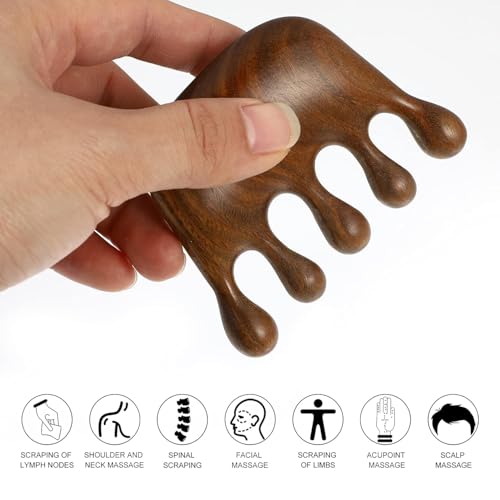 Flavoma Natural Wood Wide Tooth Hair and Scalp Massager Comb | Gua Sha comb for scalp | Multi-Functional Tool Scraping | Multifunctional Meridian Massage Comb | Ideal for Head and Neck Massage | Scalp Massage No Static Head Massager Tool Physical Therapy - Image 3