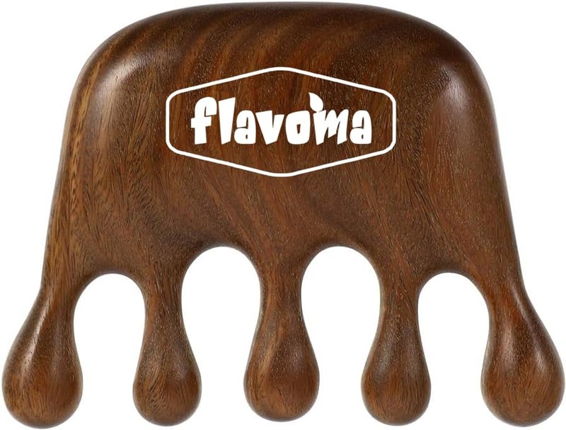 Flavoma Natural Wood Wide Tooth Hair and Scalp Massager Comb | Gua Sha comb for scalp | Multi-Functional Tool Scraping | Multifunctional Meridian Massage Comb | Ideal for Head and Neck Massage | Scalp Massage No Static Head Massager Tool Physical Therapy - Image 1