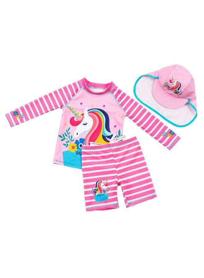 GGEROU ملابس سباحة للفتيات قطعة واحدة من ملابس السباحة الكرتونية للحماية من الطفح الجلدي مع قبعة السباحة - Image 1