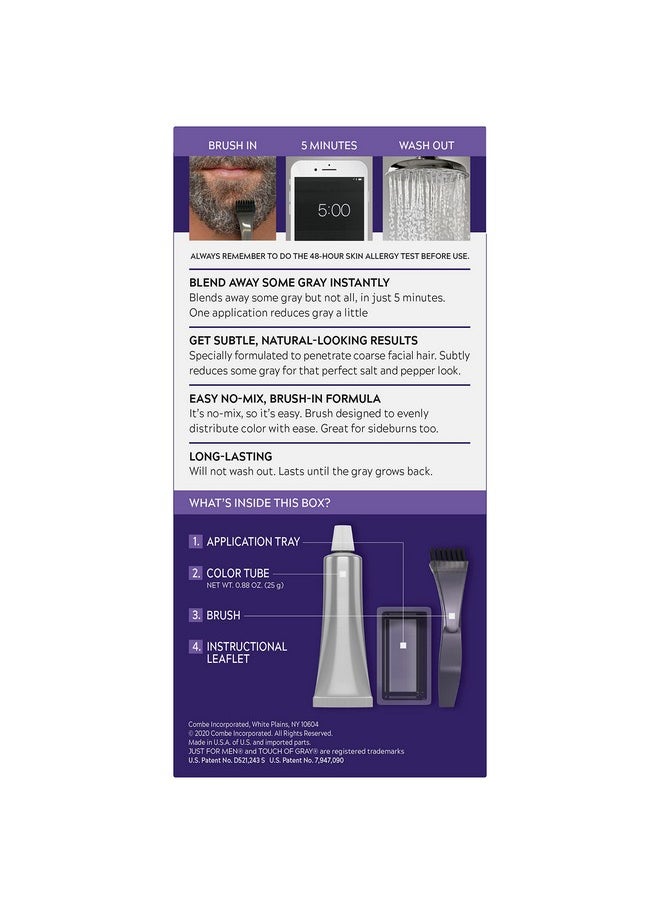 Just For Men - Touch Of Gray Mustache & Beard Beard Coloring For Gray Hair With Brush Included For Easy Application Great For A Salt And Pepper Look Dark Brown & Black B45/55 Pack Of 1 - Image 1