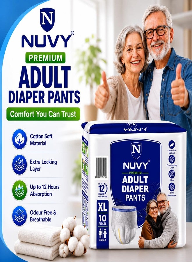 NUVY Premium Adult Diaper Pant XL Size (46" - 64" Waist) | 12 Hours Overnight Protection Pant Style Diapers for Men & Women | Super Absorbent, Cotton Soft & Odour Control - Pack of 10 - Image 3