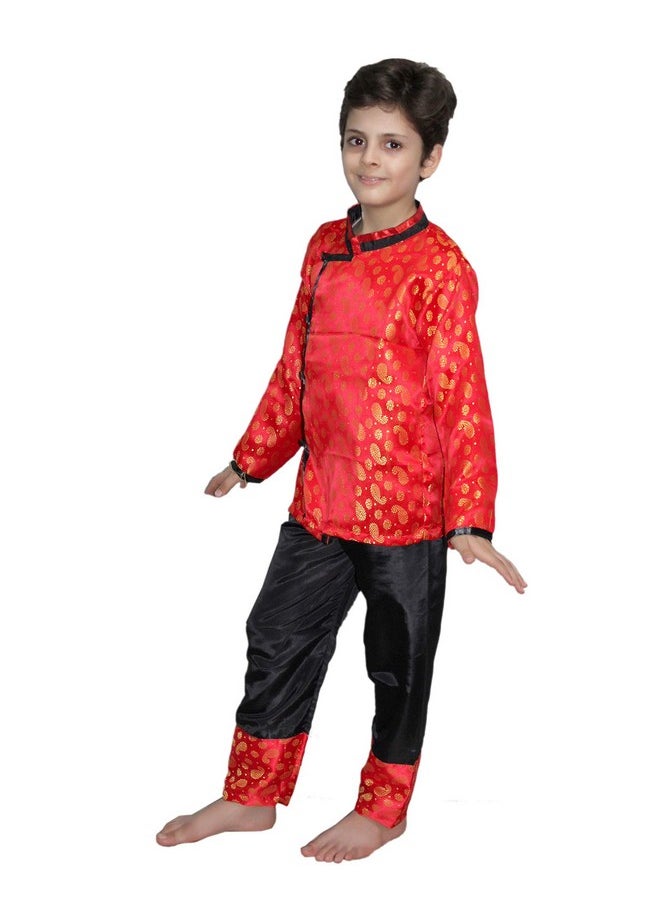 Kaku Fancy Dresses Kaku Fancy Dresses Silk Global Ethnic Wear Chinese Boy Costume -Red, 7-8 Years, For Boys  - Image 2