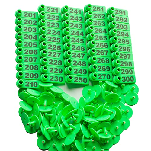 GoldPaddy 201-300 Number Plastic Tags Livestock Animal Ear Tag for Marking Pigs Cattle Sheep(Green) - Image 1