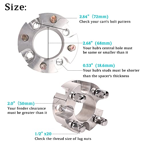 10L0L Golf Cart Wheel Spacers Adapters 2 Inch for Yamah, EZGO, Club Car 4 Lug (4x4 Bolt Pattern, 68mm Hub Bore, 1/2-20 Studs) - 4 Pack - Image 4
