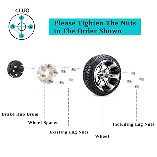 10L0L Golf Cart Wheel Spacers Adapters 2 Inch for Yamah, EZGO, Club Car 4 Lug (4x4 Bolt Pattern, 68mm Hub Bore, 1/2-20 Studs) - 4 Pack - Image 3